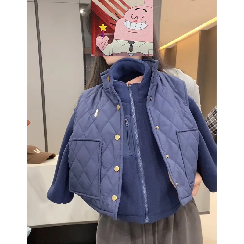 【小首尔】现货-qc2冬装儿童刺绣标休闲菱格绗棉加绒棉马甲SJ4473