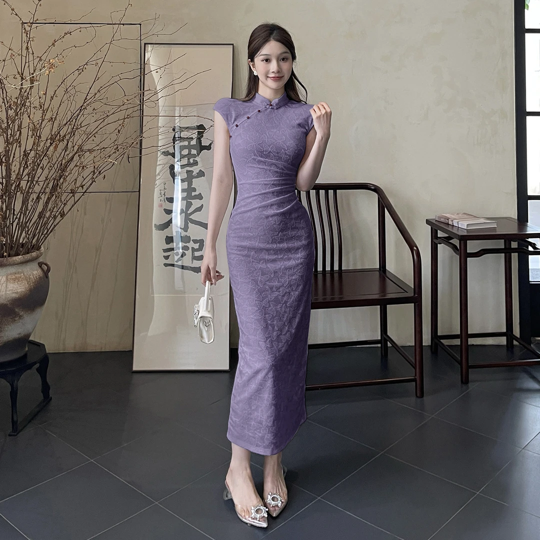 小可WIWI新中式国风女装2025新款夏气质古典美肌理料旗袍连衣裙女