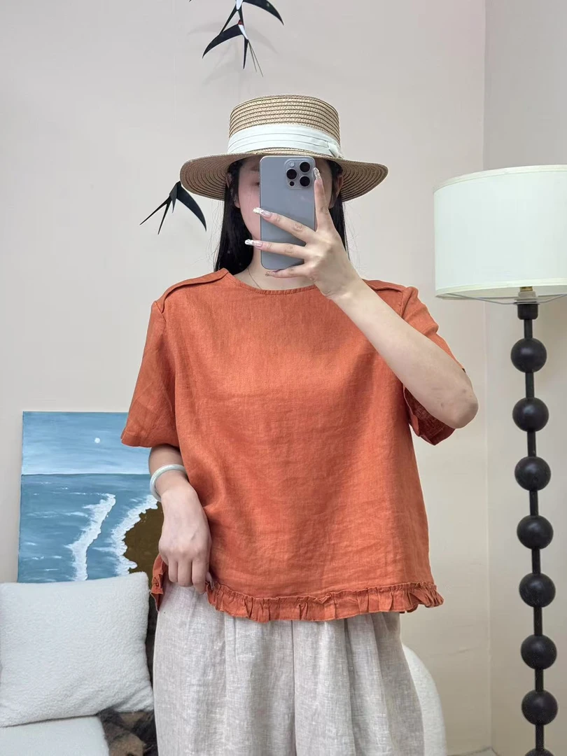 【梵·否】1152夏季新款衬衫简约百搭波点无扣显瘦宽松短袖