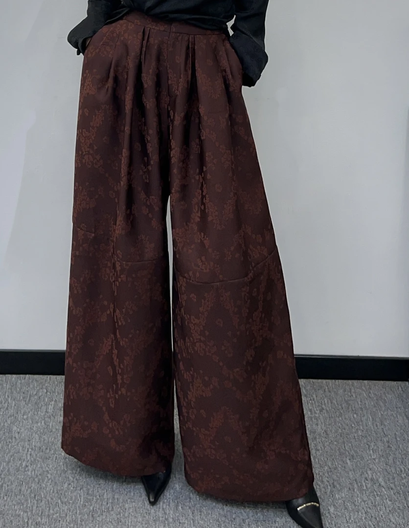 翡德莉丝【提花阔腿裤】冰心推荐春款提花弹力腰阔腿裤