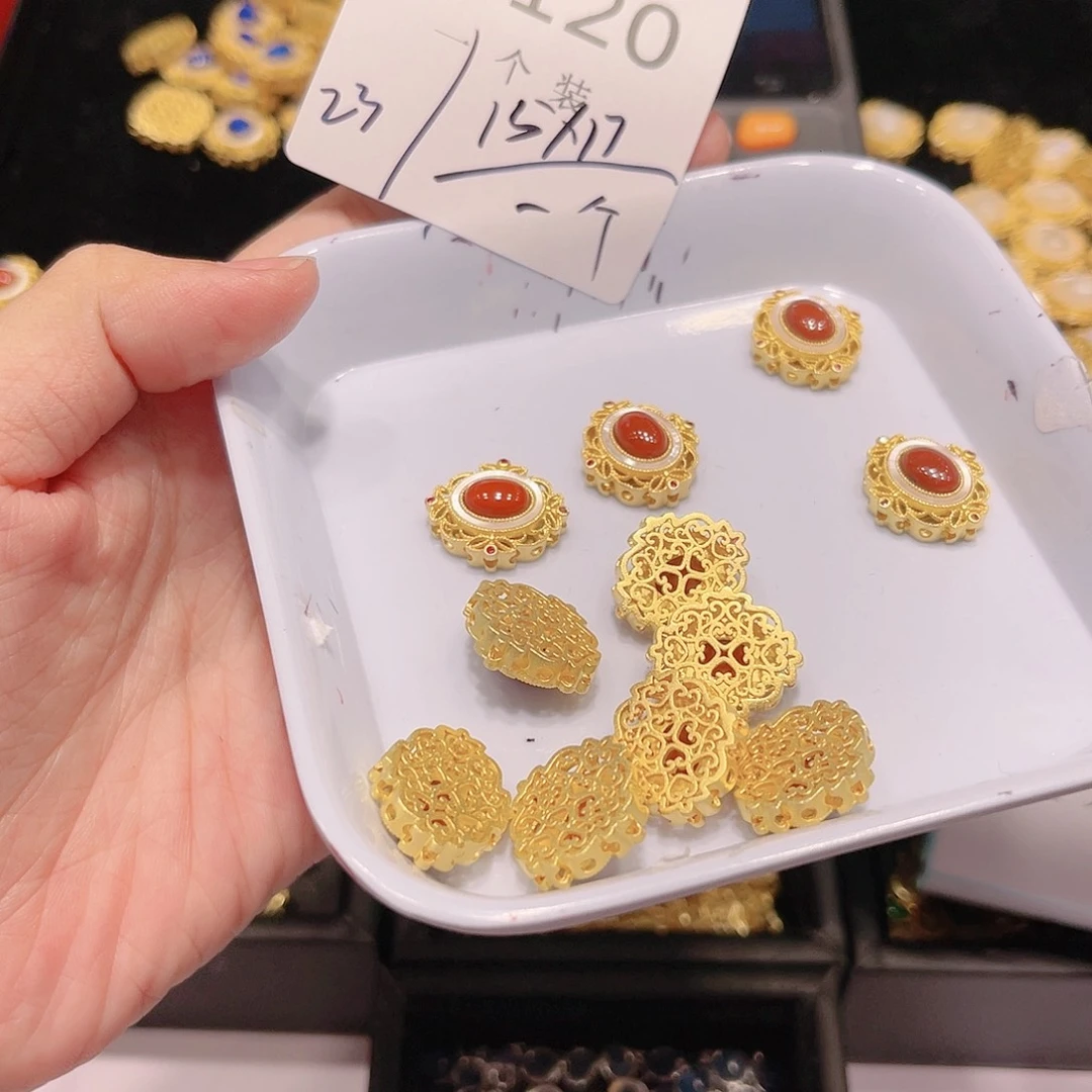 南红玛瑙珠宝半成品银S925镀金镶嵌20