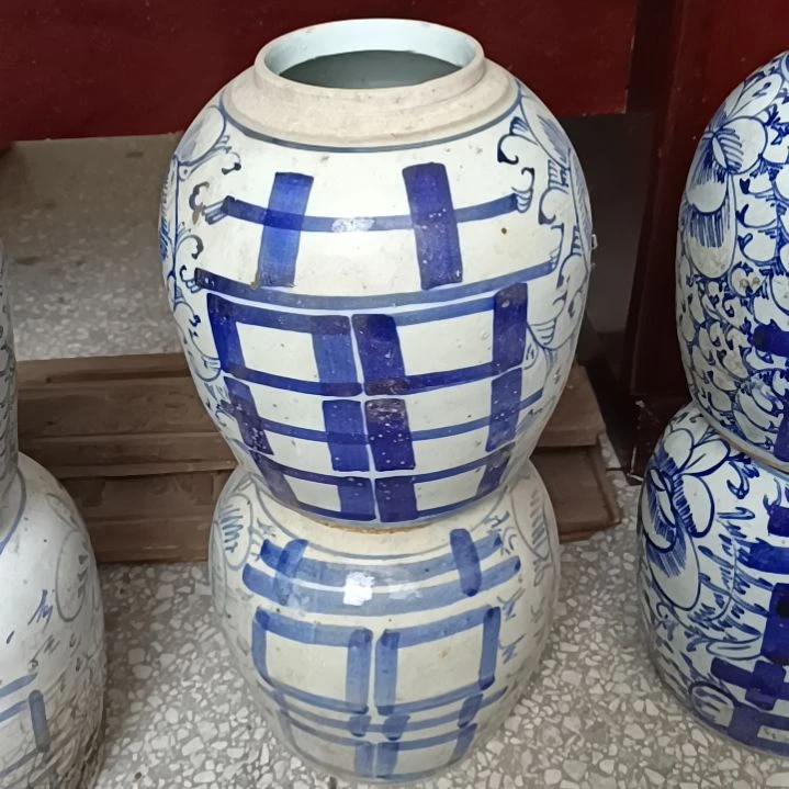 摆件大***树双双双喜临门罐罐摆件青花陶瓷摆件