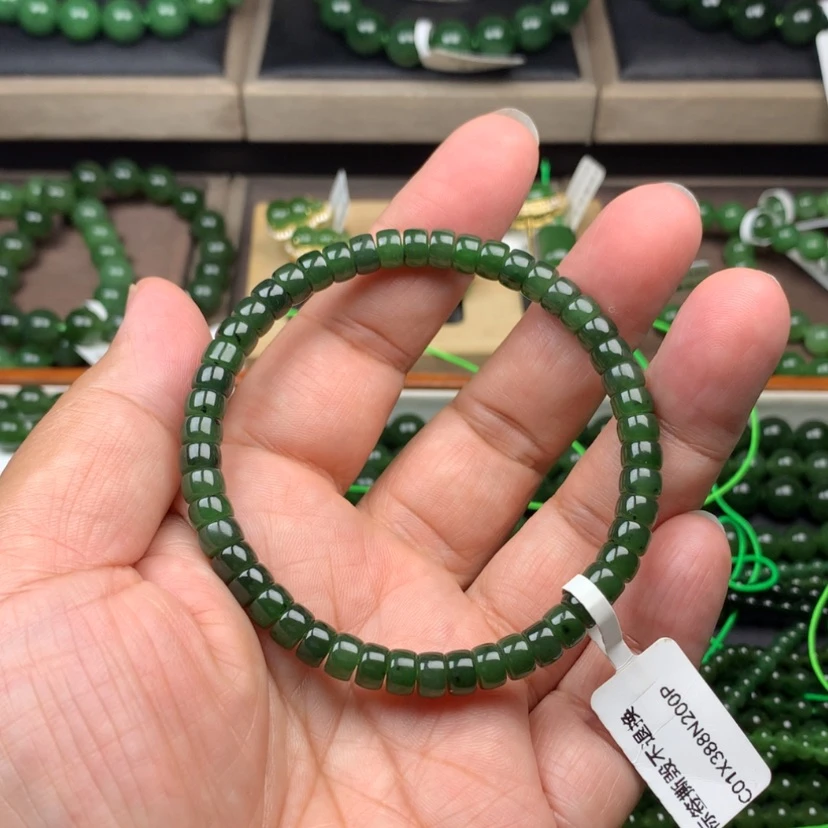【闪购商品】手串未镶嵌和田玉（碧玉）6mm 菠菜绿直切