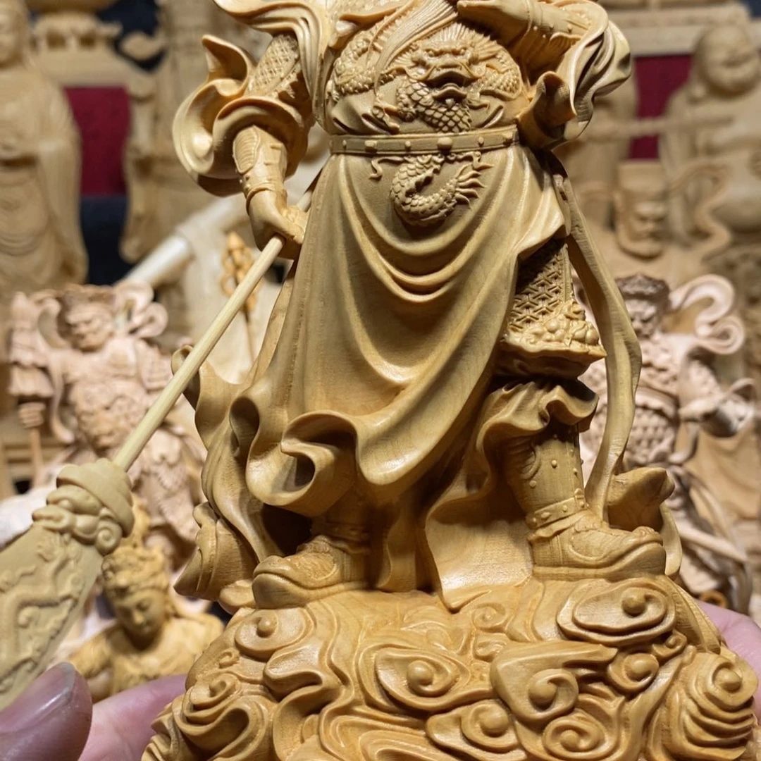 黄杨木漳****工小叶18公分高关二爷武财神摆件