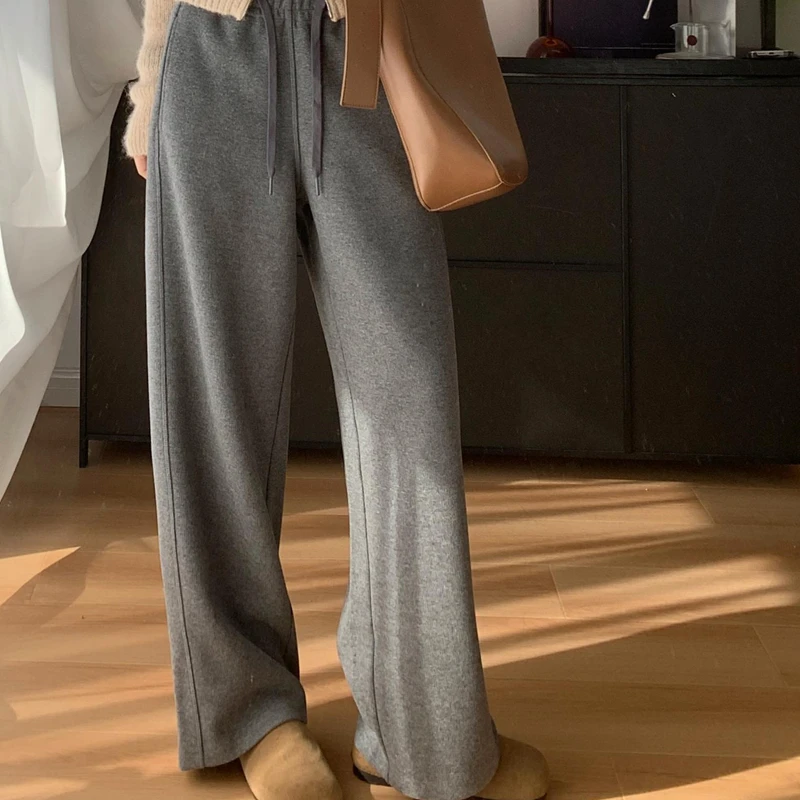 百搭显瘦休闲舒适松紧腰裤子女2025秋冬直筒洋气减龄加绒加厚卫裤