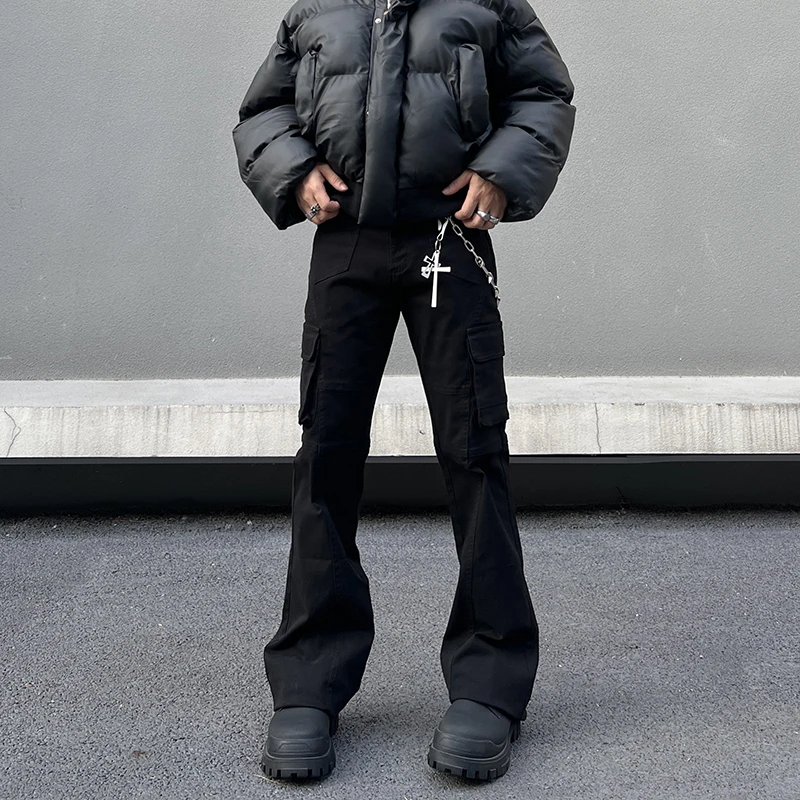 美式复古cleanfit工装微喇叭裤子高街vibe显瘦宽松百搭牛仔裤男女