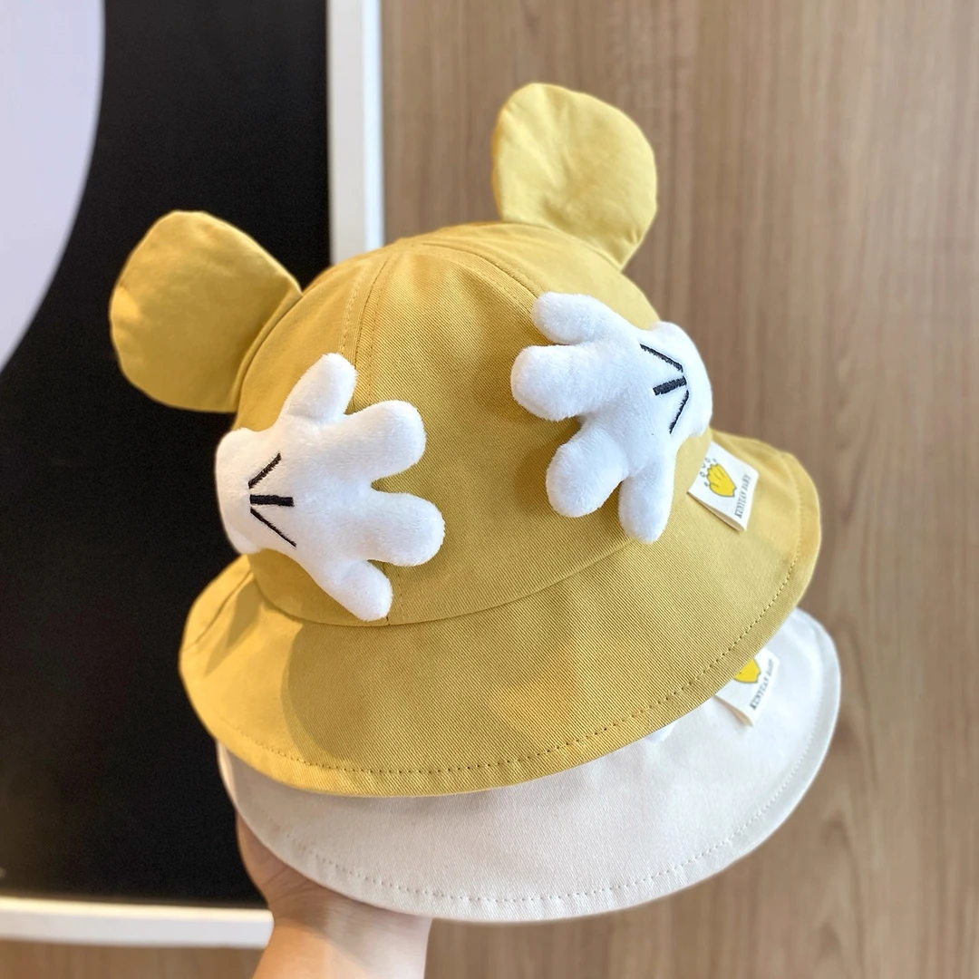 可爱卡通宝宝春秋款防风渔夫帽米奇婴幼儿遮阳盆帽男女童太阳帽潮