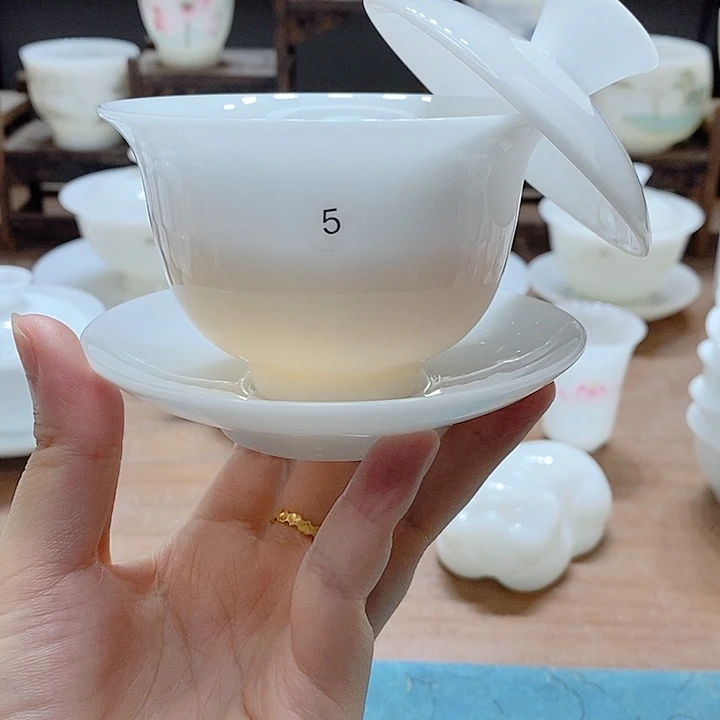 瓷片高端冰种玉瓷盖碗茶杯