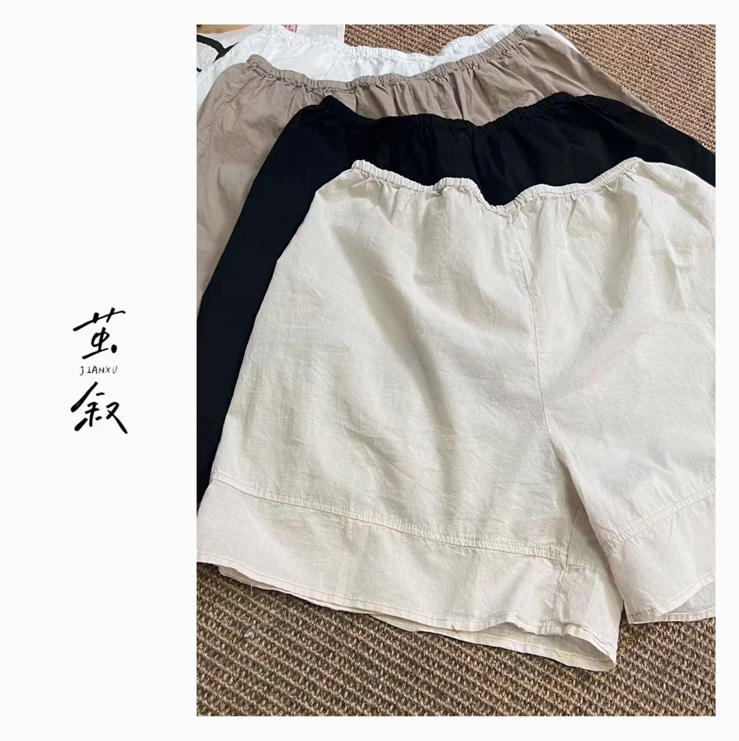 JIAN.XU纯棉松紧腰打底短裤外穿白色显瘦裤子