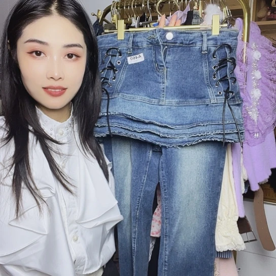 工艺设计师款牛仔裤裙中码