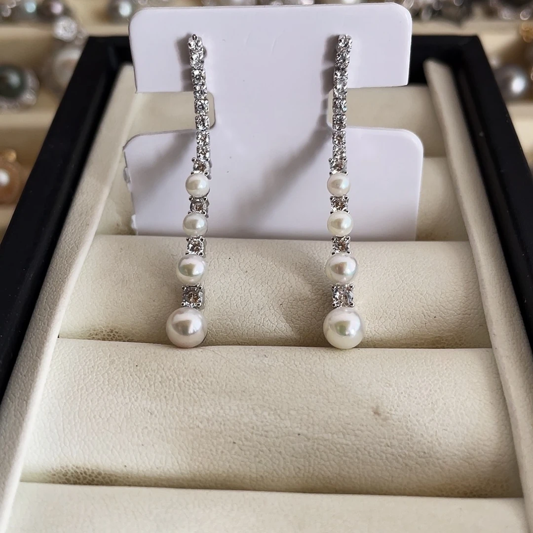 淡水珍珠银S925镶嵌耳饰
