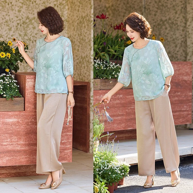 新中式国风女装夏季新款套装中老年妈妈装高贵优雅柔软舒适宽松女