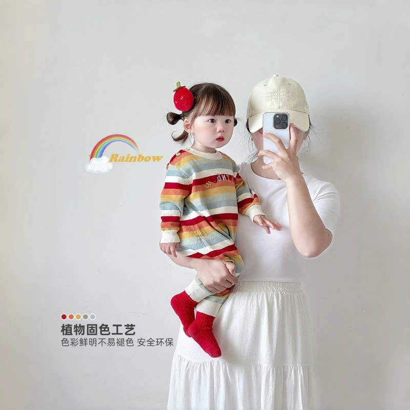婴儿连体衣A类纯棉韩版秋装新款多巴胺外出服新生儿毛衣爬服哈衣