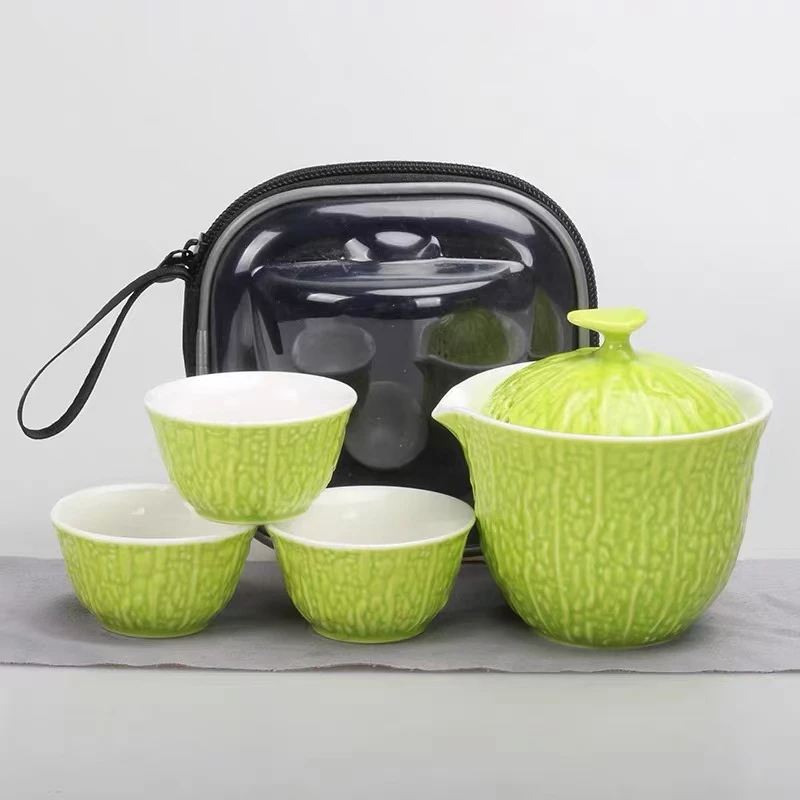 羊脂玉瓷苦尽甘来一壶三杯旅行茶具户外便携式茶壶H230