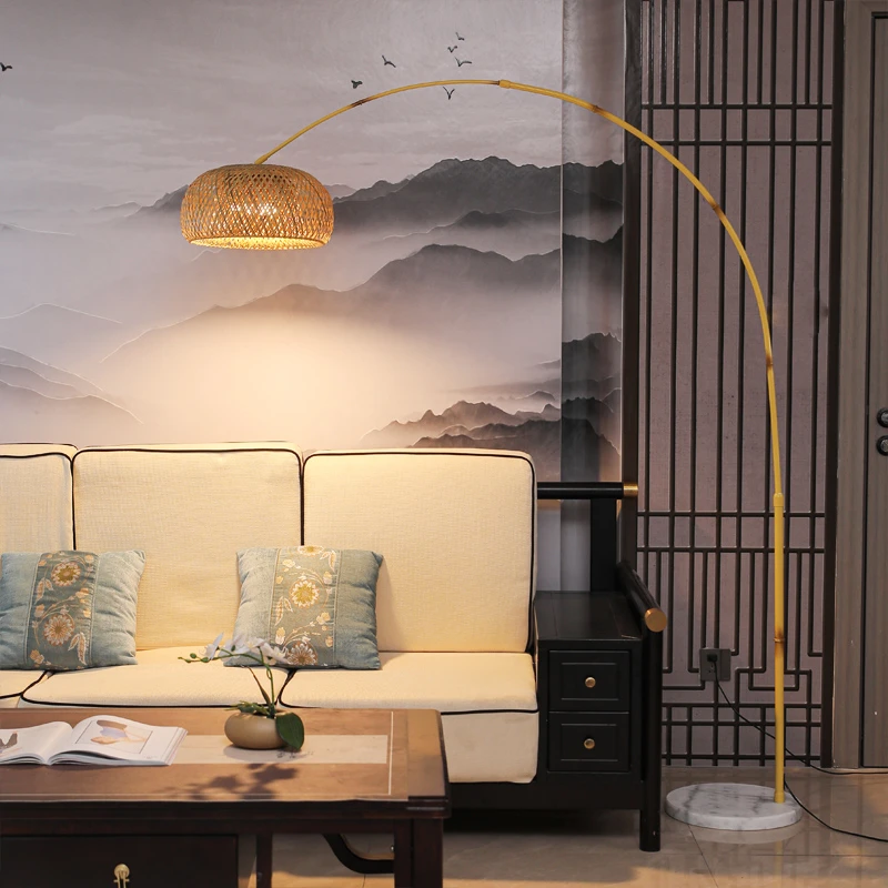 侘寂风落地灯新中式复古禅意客厅书房茶卧室创意床头立式钓鱼灯