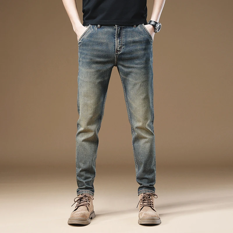 香港复古黄泥染牛仔裤男潮牌水洗做旧直筒休闲裤大码秋冬高端长裤