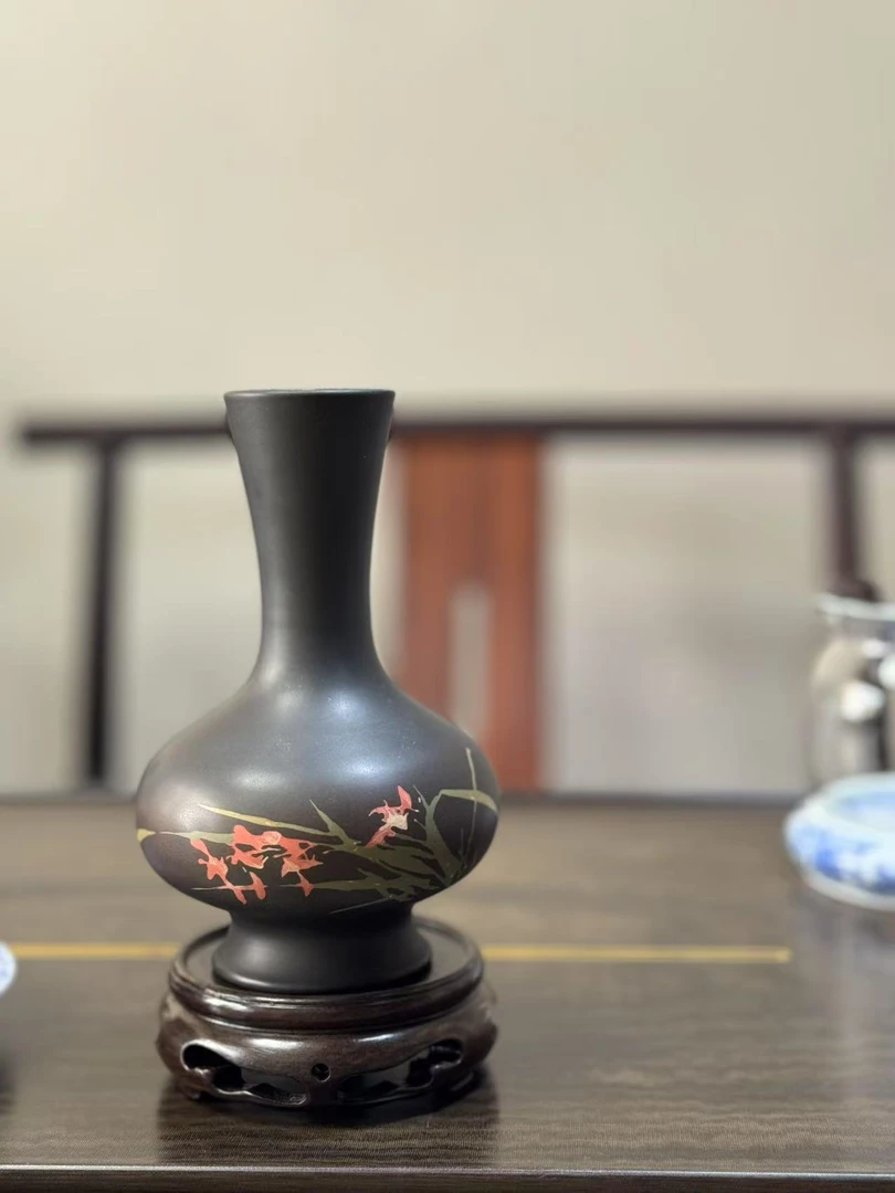 建水紫陶小花瓶手工拉胚