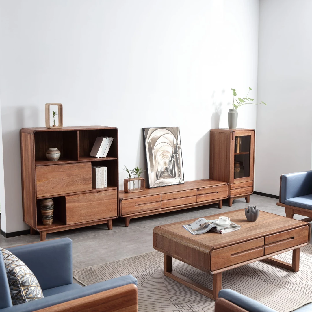 胡桃木原木988#组合柜电视柜三组合全实木落地书柜储物柜卡门柜