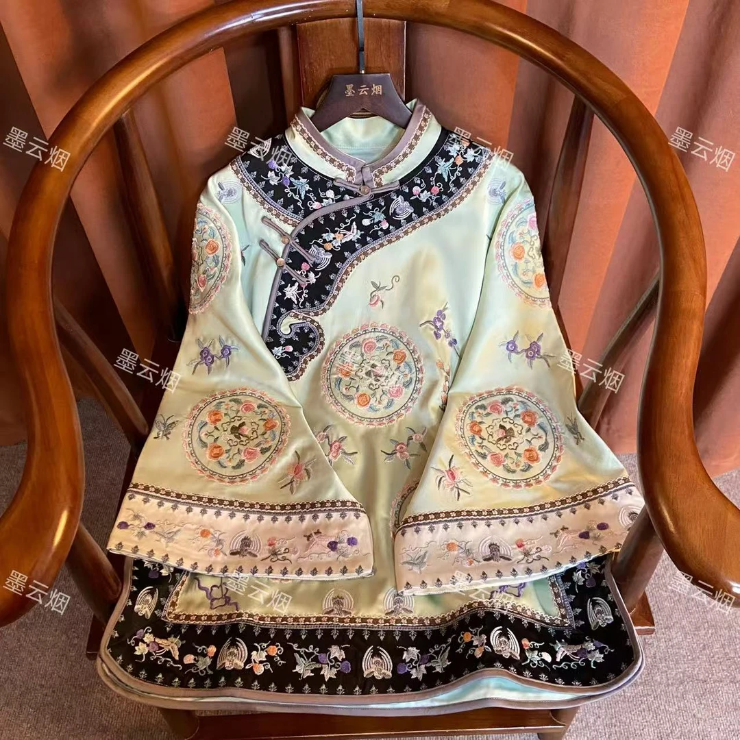 【禧惠】时尚女装提花上衣立领厚款长袖刺绣拼接新中式圆领外套