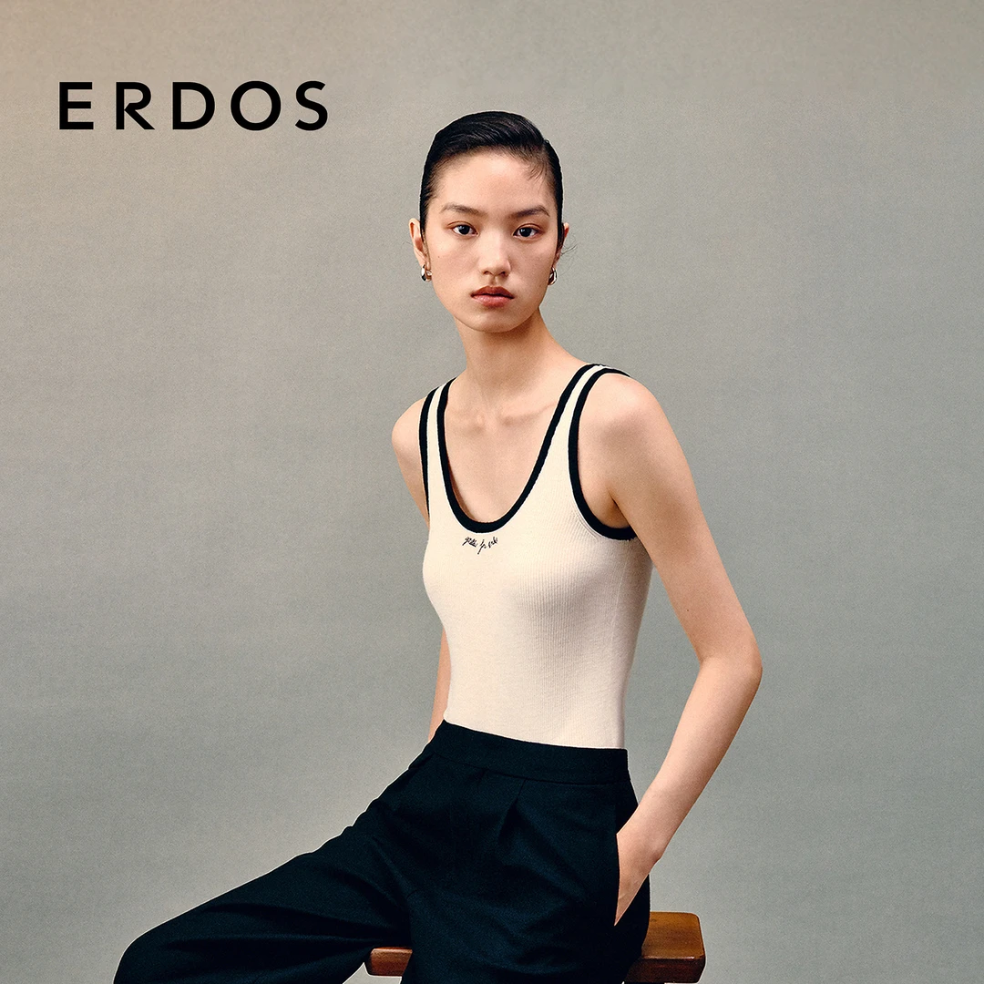 【致敬系列】ERDOS 25年早秋新品精纺圆领刺绣抽条女背心