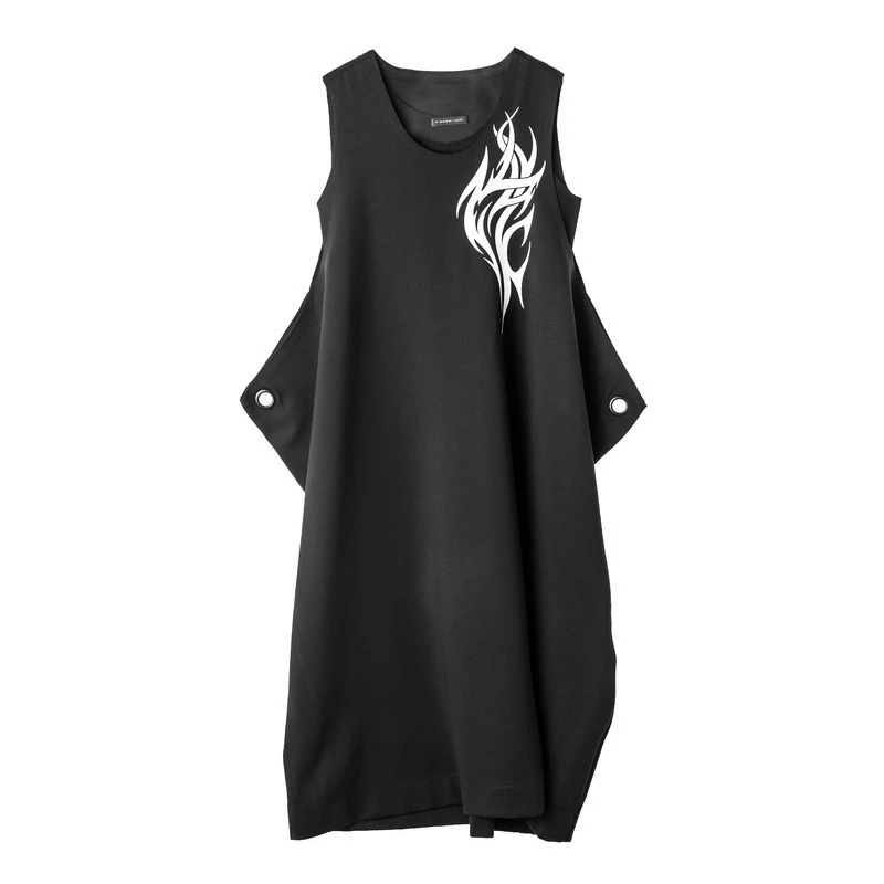 圣迪奥前卫圆领日常休闲图案宽松长款无袖连衣裙S18281282