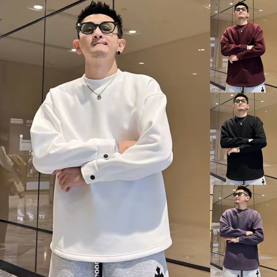 冬季新款加绒纯色圆领卫衣男女同款简约时尚百搭休闲保暖打底衫