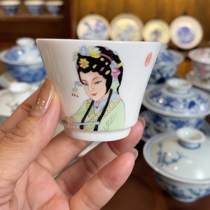 手工手绘仕女图主人杯