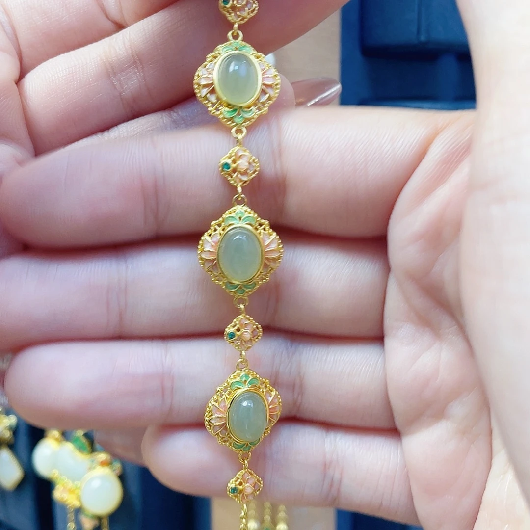 和田玉银S925镀金镶嵌手链