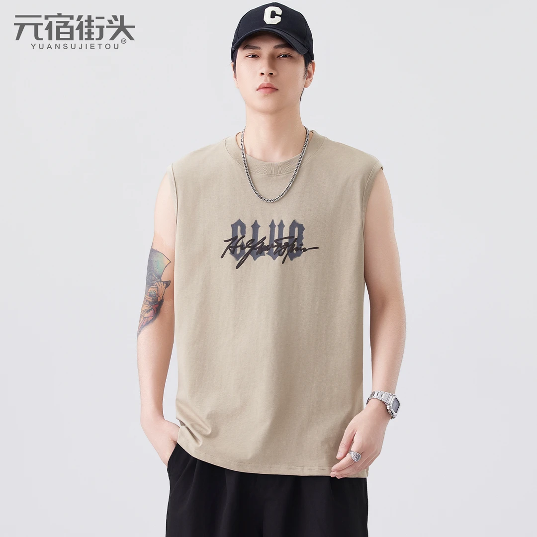 背心男款休闲无袖夏季新款宽松圆领t恤男士坎肩潮流印花运动上衣