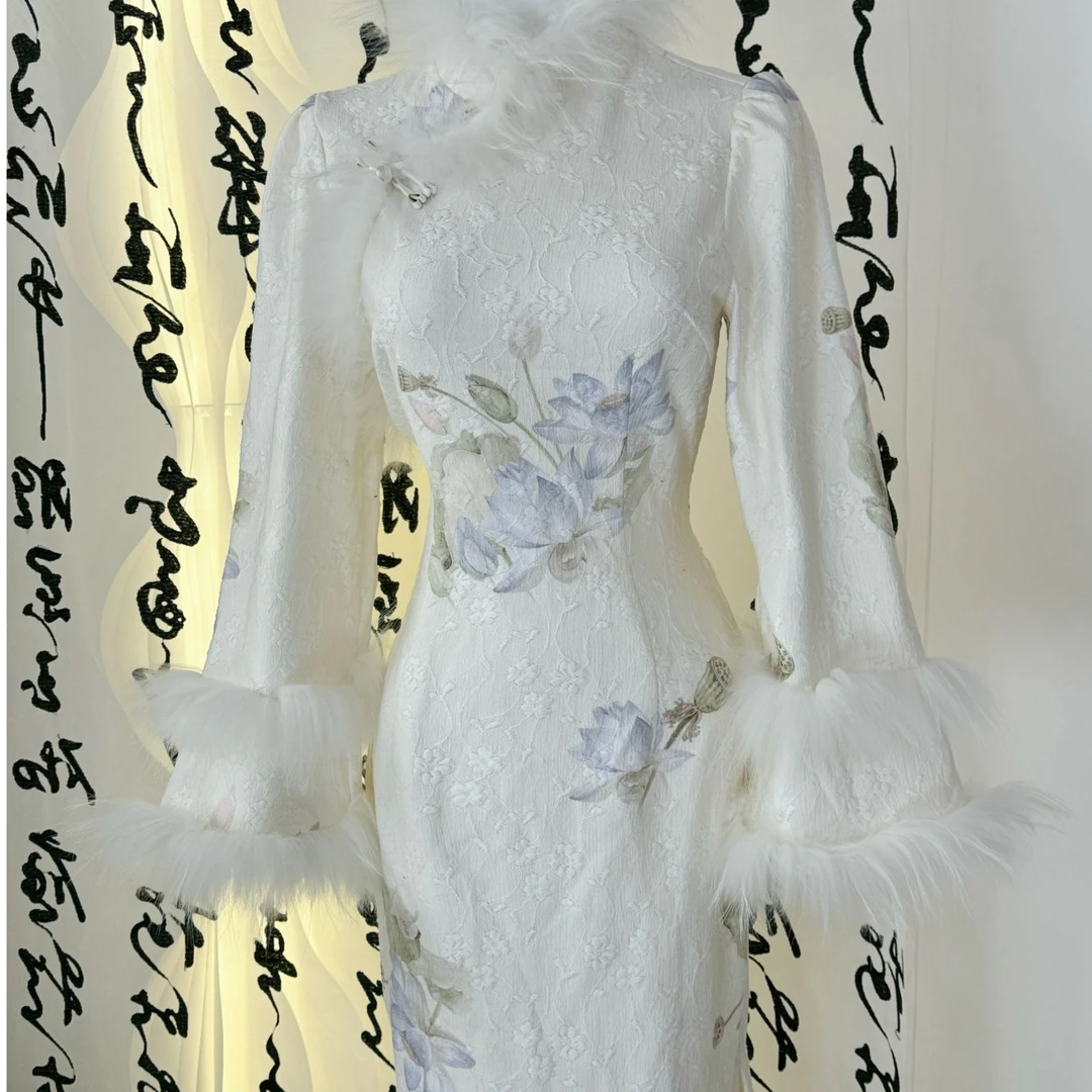 秋辞香~冷美人  长袖秋冬厚款清冷系温柔女子旗袍连衣裙