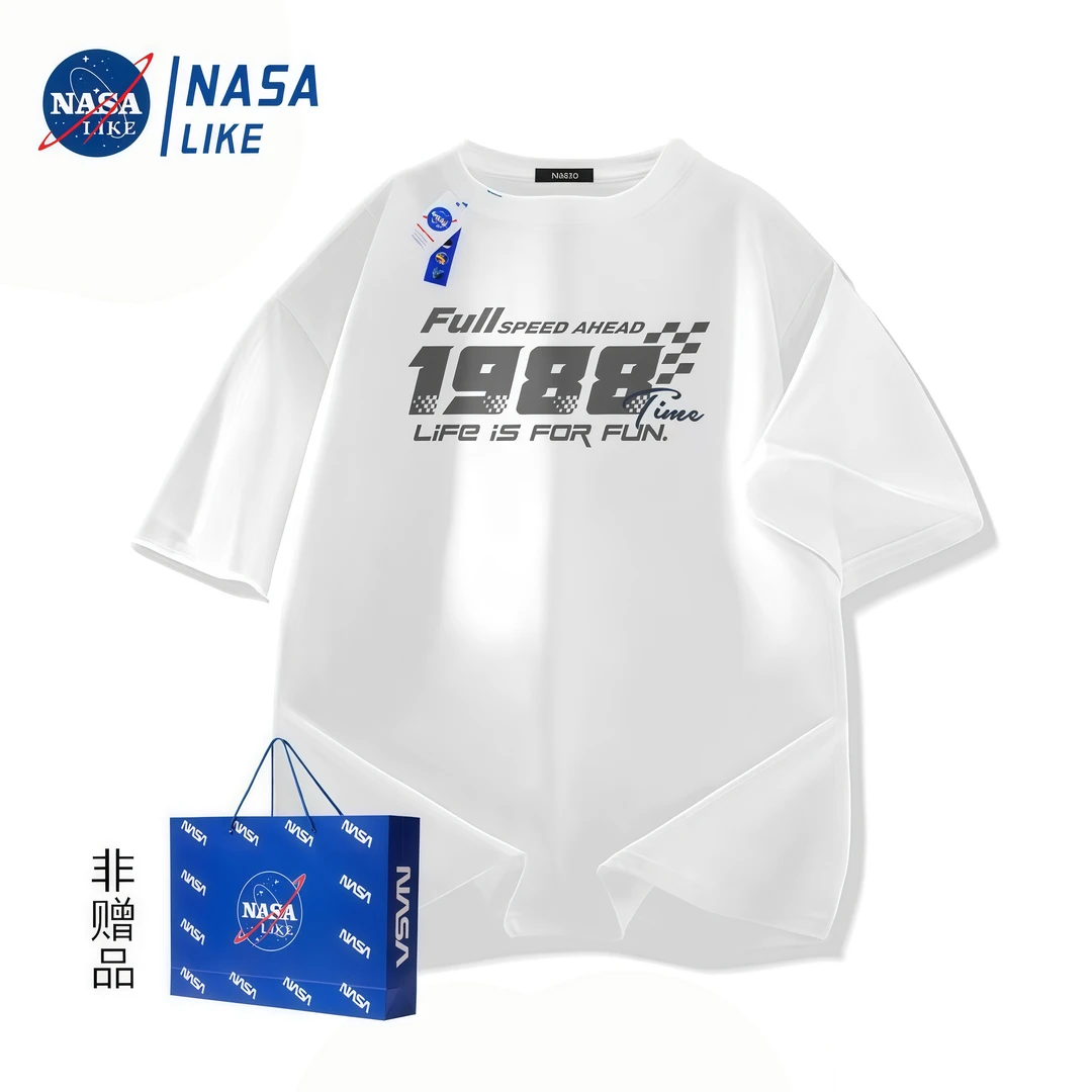 NASA LIKE230g纯棉重磅夏季圆领美式休闲短袖印花t恤男女款宽松T
