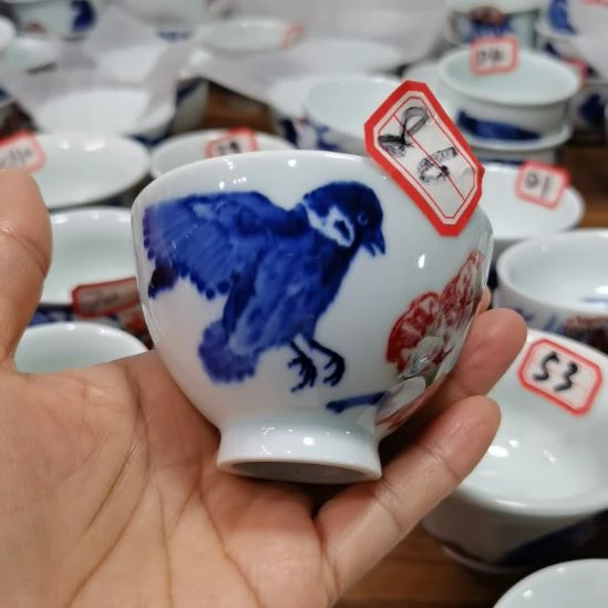 杯张学鸿老师青花釉里红微瑕