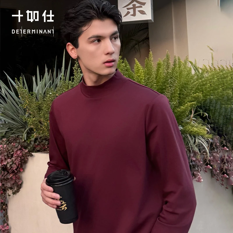 十如仕男士长袖休闲纯色宽松T恤中领纯棉纯色长袖T16-02