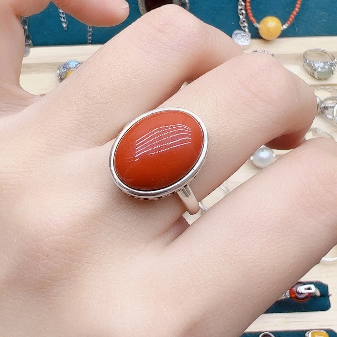 玛瑙/玉髓戒指银S925镶嵌