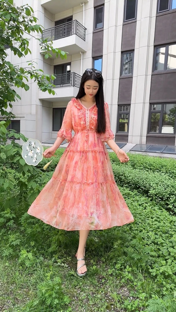 橘色夏季新款时尚大码女式连衣裙