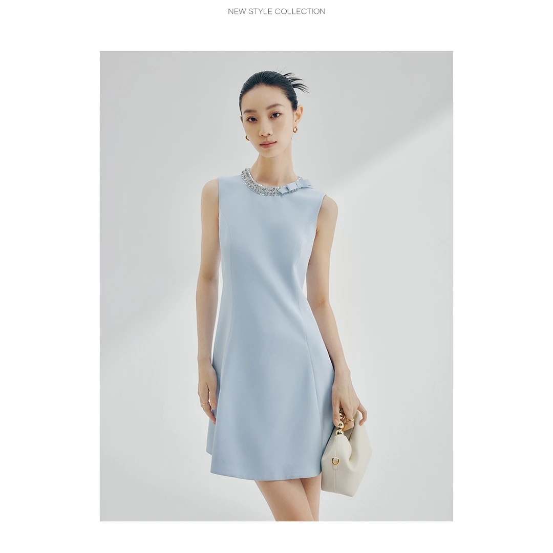 法曼萱法式赫本风钉钻礼服裙女2025年春裙子