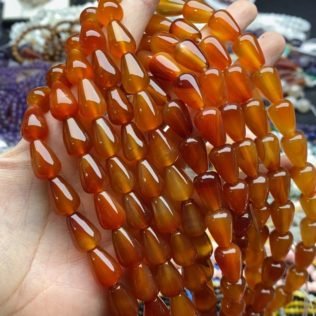 未镶嵌玛瑙/玉髓珠宝半成品一条天然10×14mm红玛瑙水滴