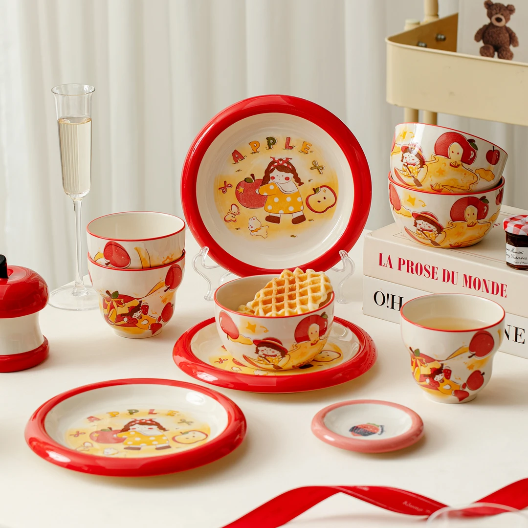 高颜值陶瓷饭碗釉下彩小碗陶瓷米饭碗吃饭碗碟盘家用餐盘可爱餐具