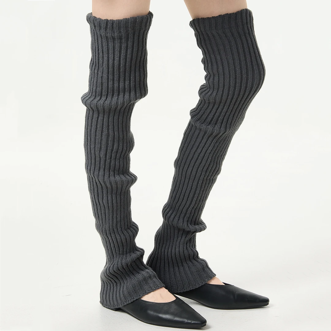 秋冬外穿过膝70cm长筒堆堆袜腿套女士日系jk深灰色针织护膝袜套