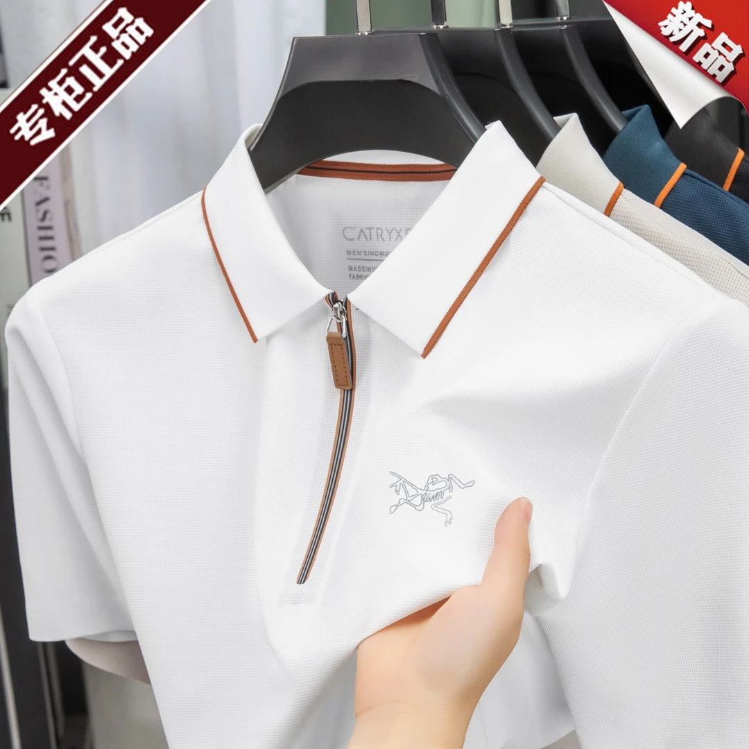 【海外撤柜】刺绣鸟男士短袖恤夏季冰丝高端休闲翻领半袖刺绣polo衫