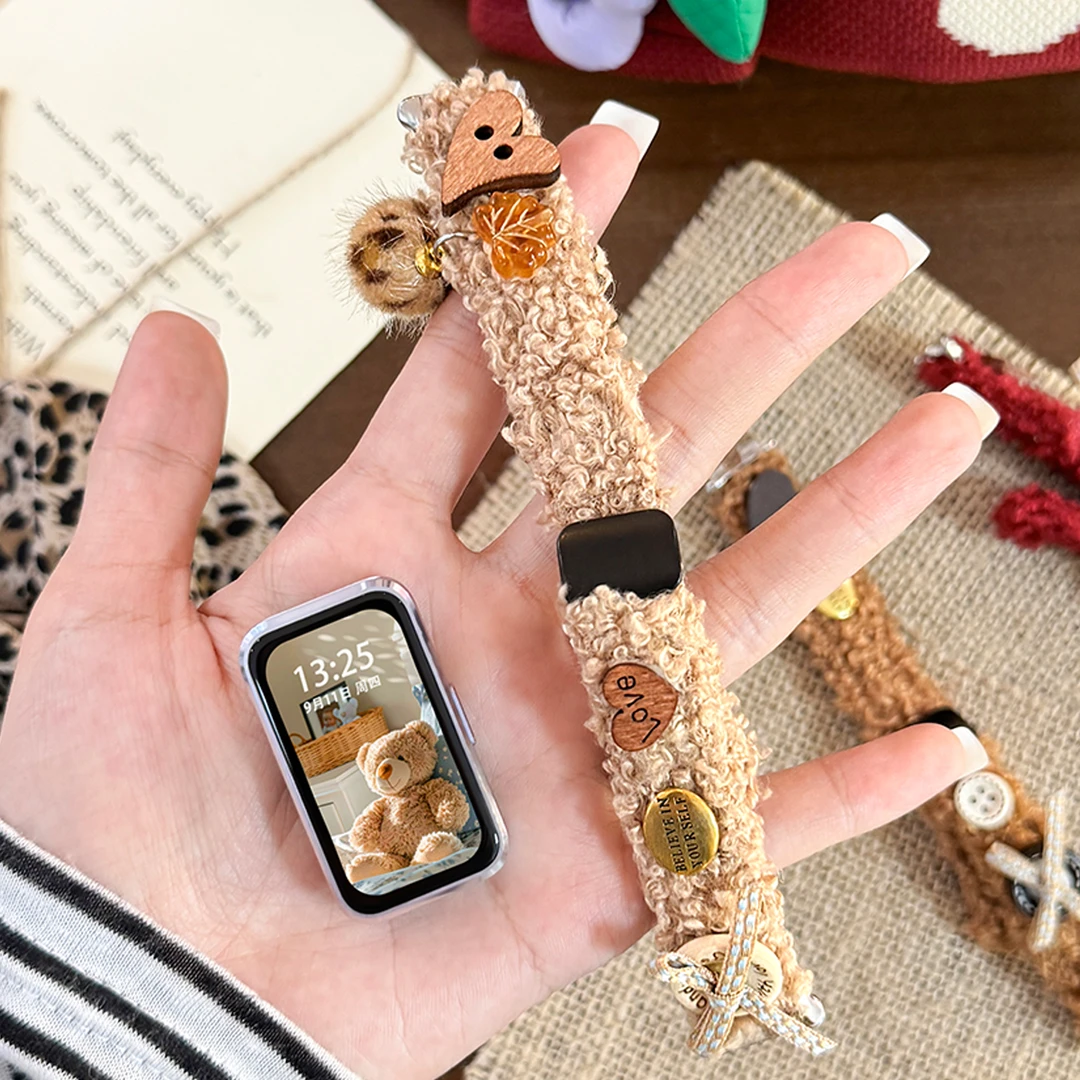 UhADa适用华为手环10表带羊毛卷磁吸华为手环9表带时尚秋冬男女款