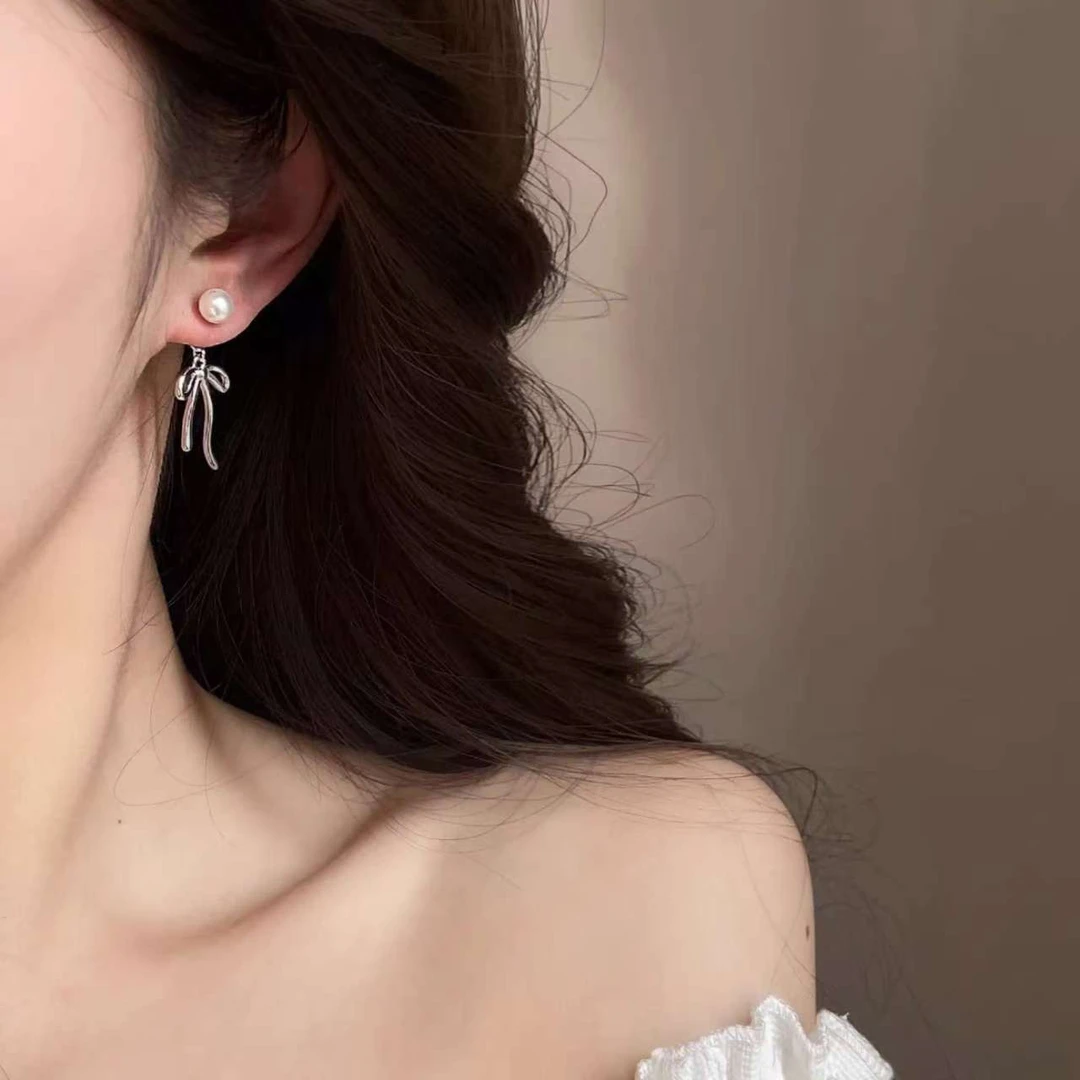 合金锆石耳饰 拼色耳饰耳钉可爱手工气质日韩蝴蝶结女水滴耳饰