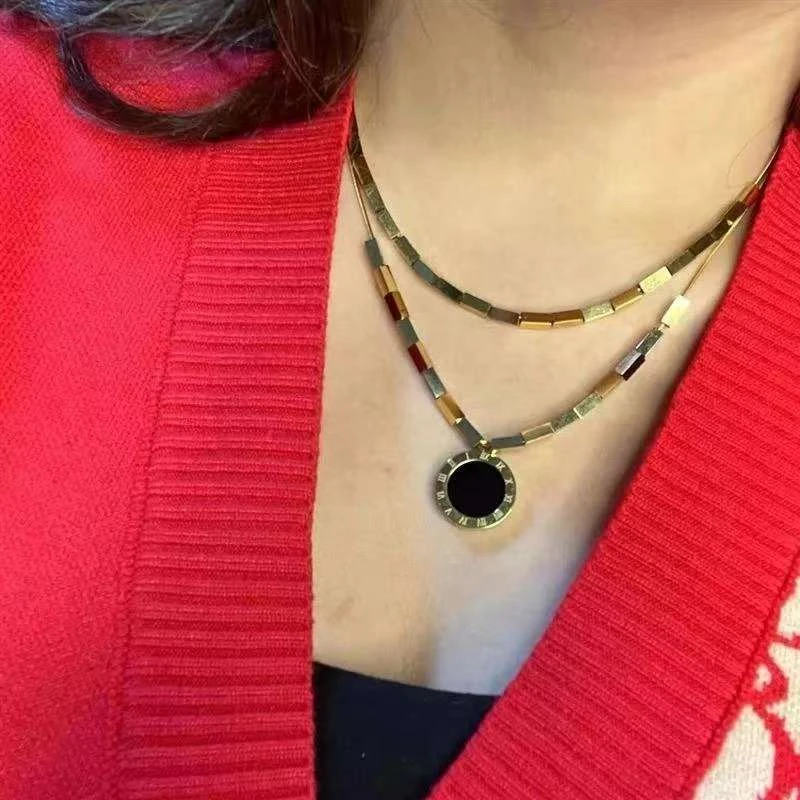 钛钢项链 双面叠戴项链轻奢时尚女款高级感经典罗马数字项链q