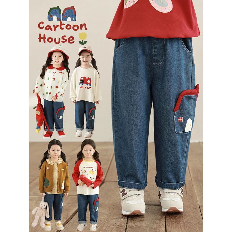 幼悠【多彩家园】春贰波女童宝宝洋气宽松休闲牛仔直筒裤 GC3162