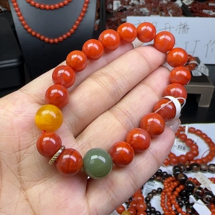 未镶嵌手链南红玛瑙瓦西锦红10mm