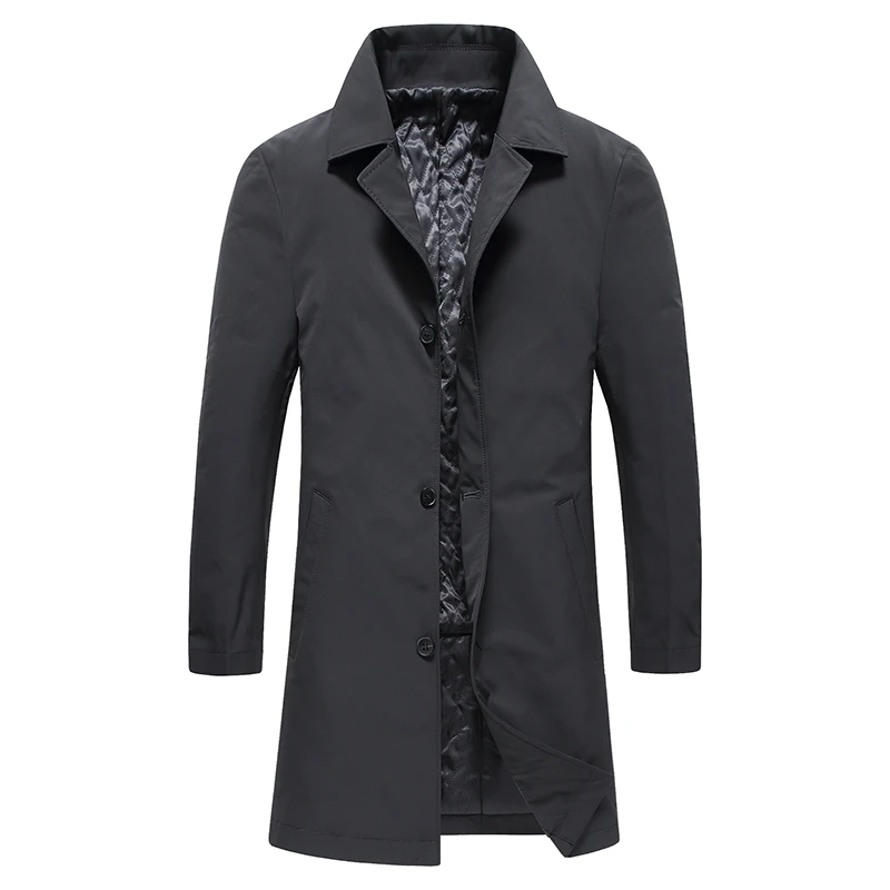 OUXLDNE 秋冬新款夹棉风衣男中长款棉服商务男装中年休闲大衣外套