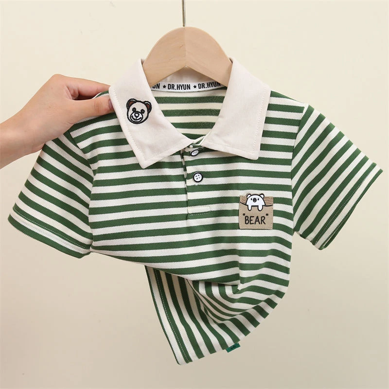儿童翻领polo衫 2025夏季新款宝宝短袖T恤男童条纹休闲棉质上衣潮