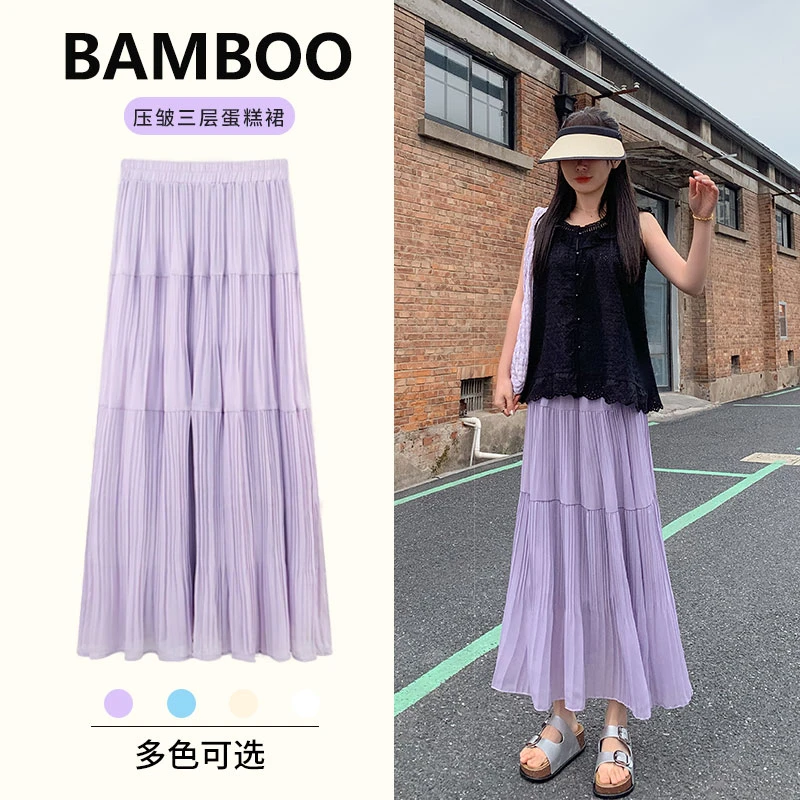 压褶蛋糕裙灵动优雅修身半身裙