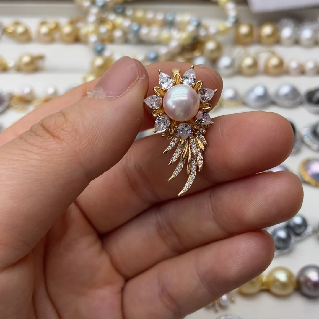 海水珍珠银S925镶嵌吊坠(不含链)