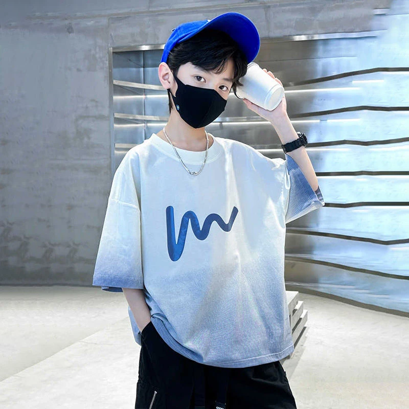 100%纯棉扎染短袖男童短袖t恤2025新款儿童夏装衣服男孩纯棉